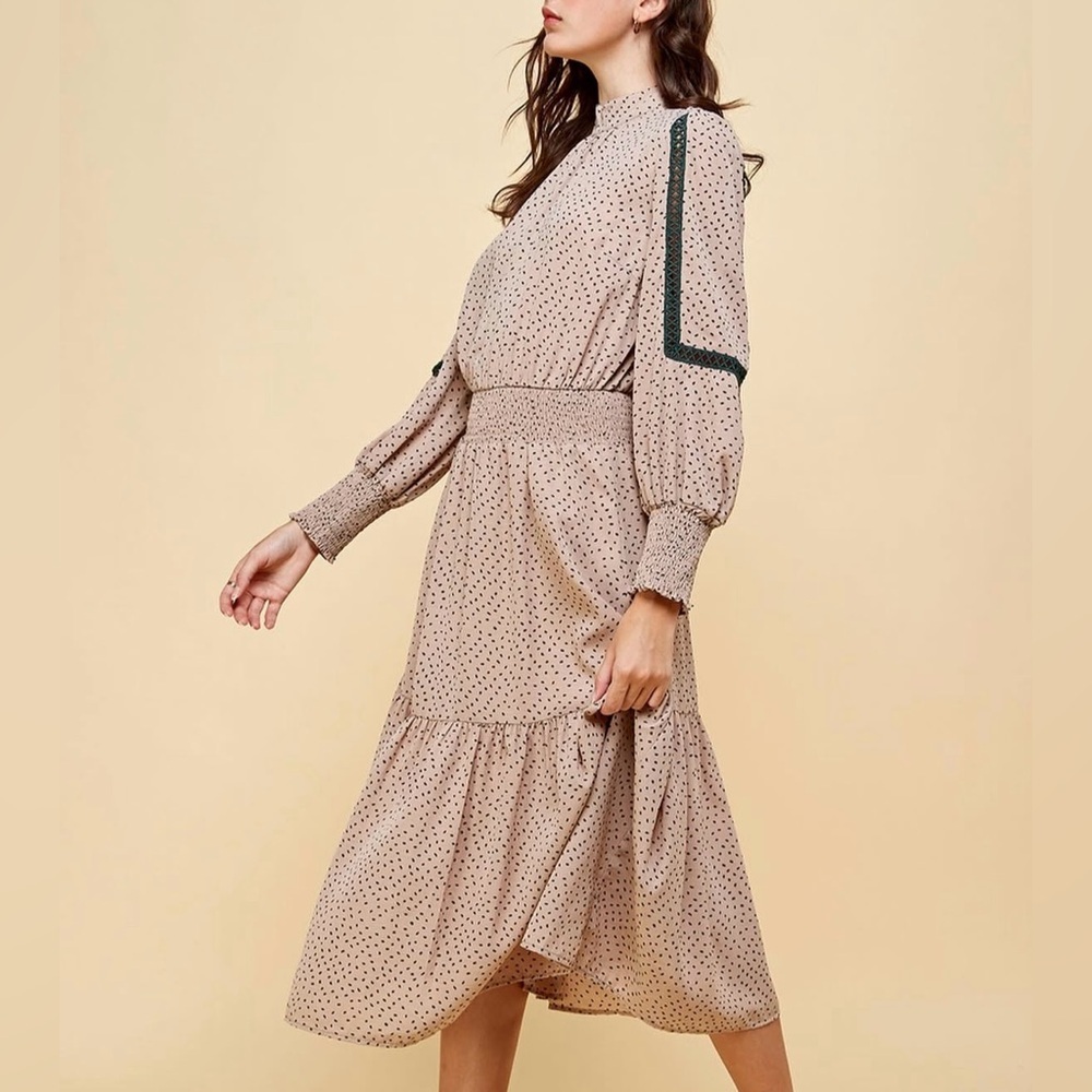 Olive Mauve Stylish Polka Dot Dress - Picture 2 of 10